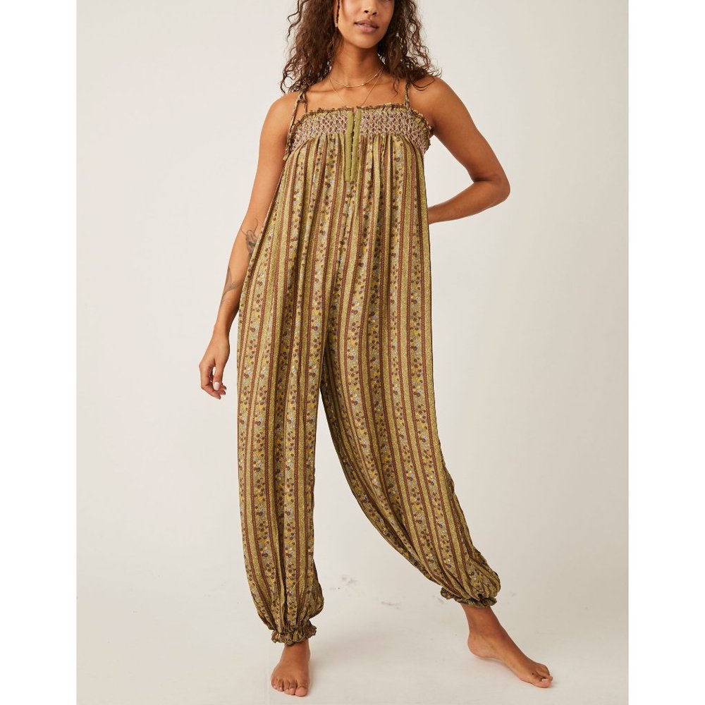 Free People Olive Floral Jumpsuit